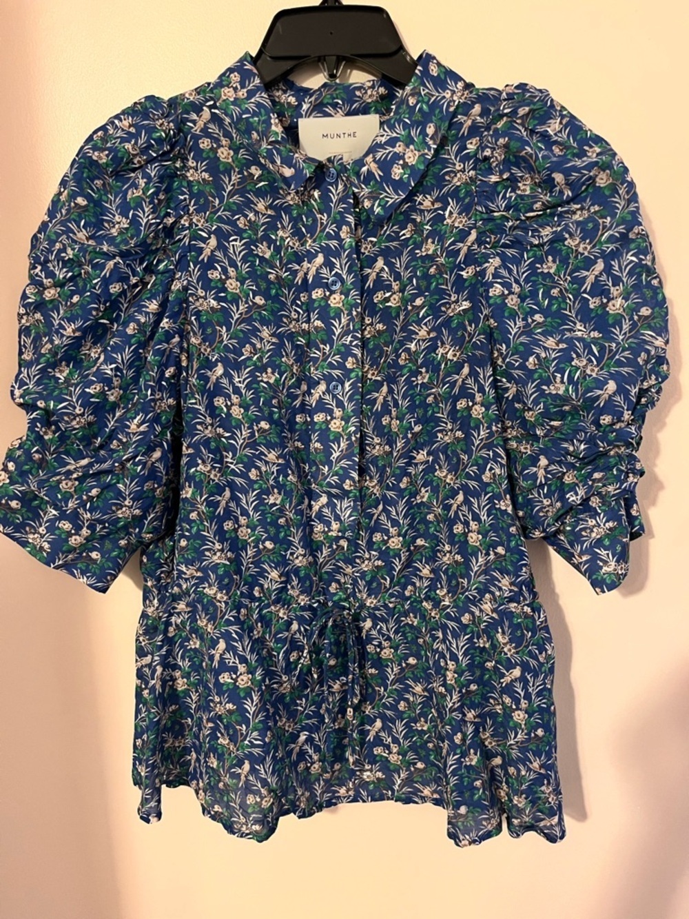 Munthe Bird Floral Print Puff-Sleeve Blouse